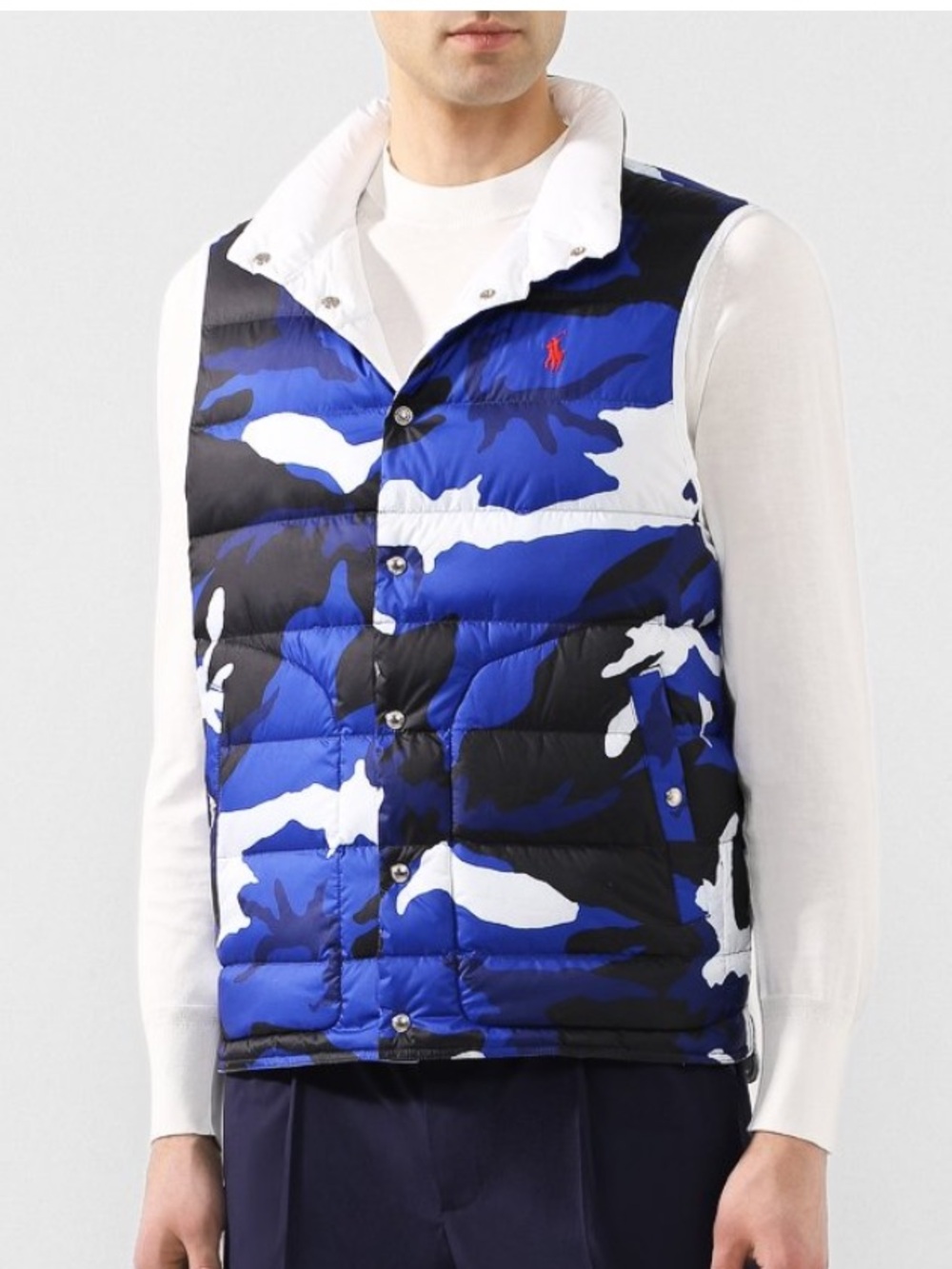 Polo Ralph Lauren Down Reveraible Vest Blue Camo/White Snap Embroidered Logo-L